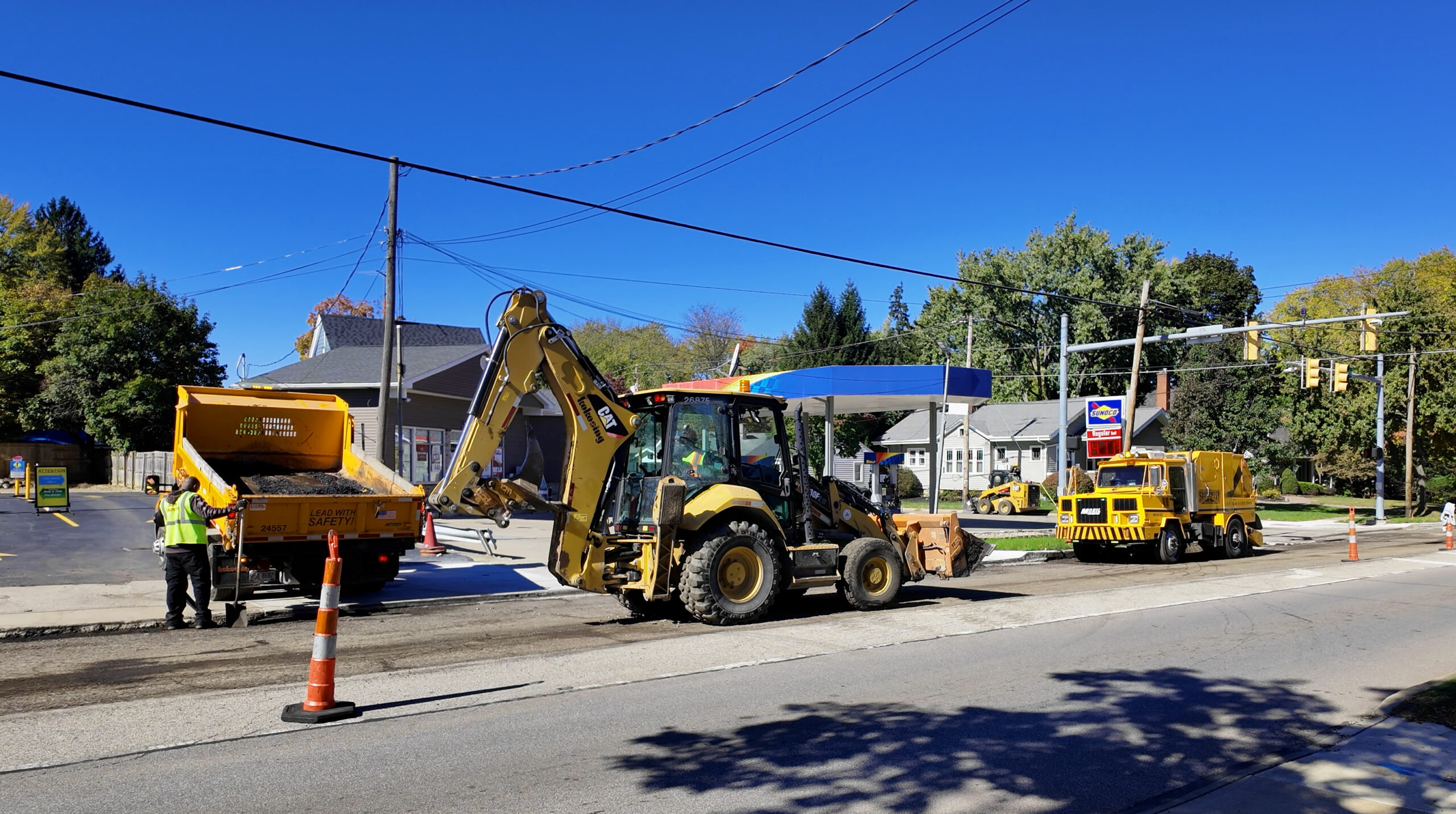 Construction crews doing road work on Court Street.
